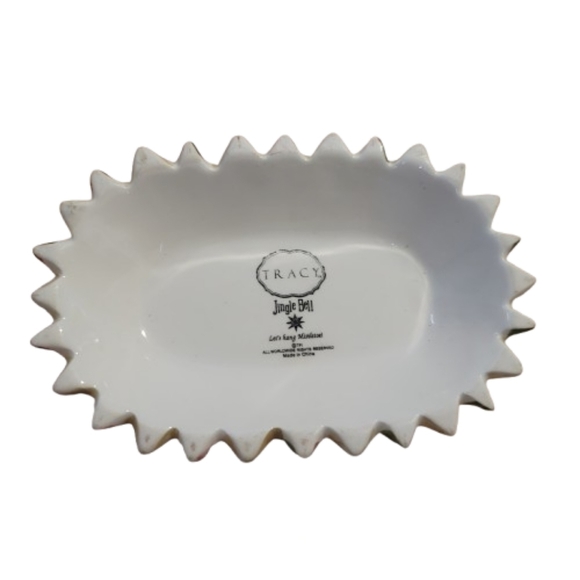 TRACY JINGLE BELL Decorative Ceramic Star Dish Star of David lets hang mistletoe - Picture 3 of 4